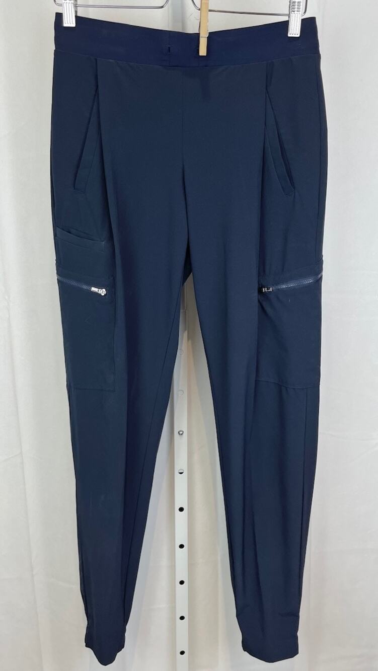 ATHLETA Tall 4T Venture Go Far Travel Pants Pull On Jogger Zip Pocket Navy Blue